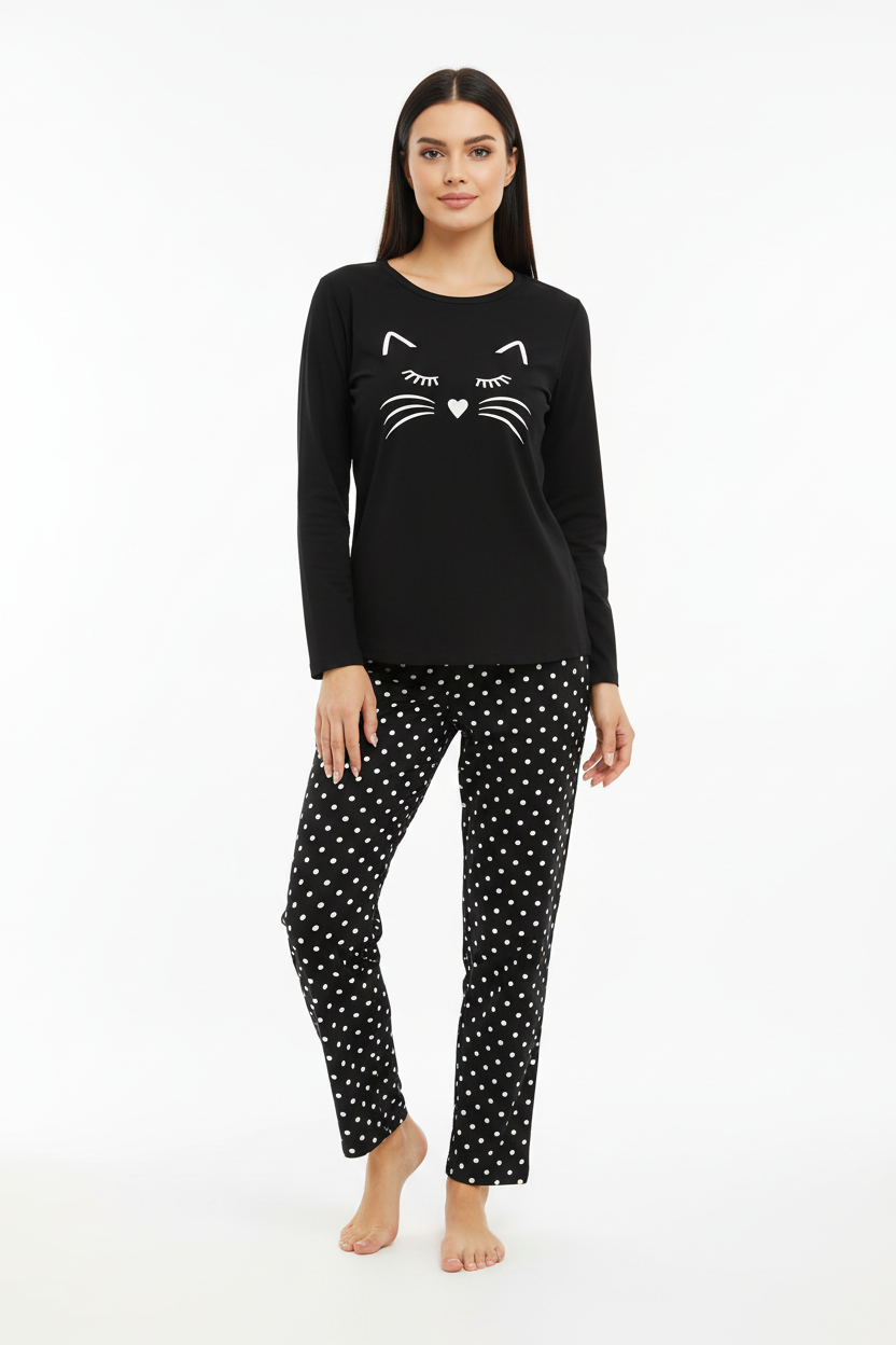 Black Meow T-shirt With Pajama