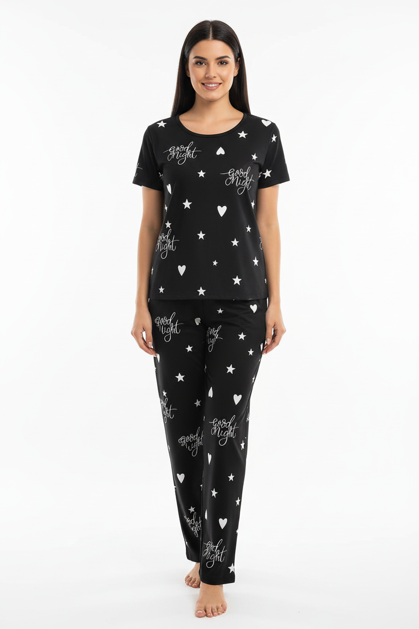 Black Goodnight T-Shirt With Pajama