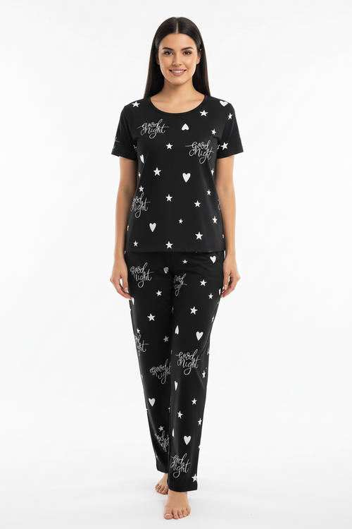 Black Goodnight T-Shirt With Pajama