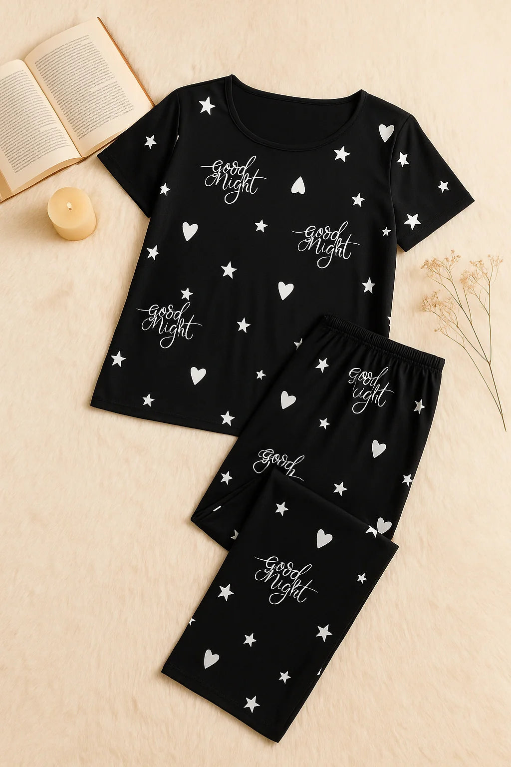 Black Goodnight T-Shirt With Pajama