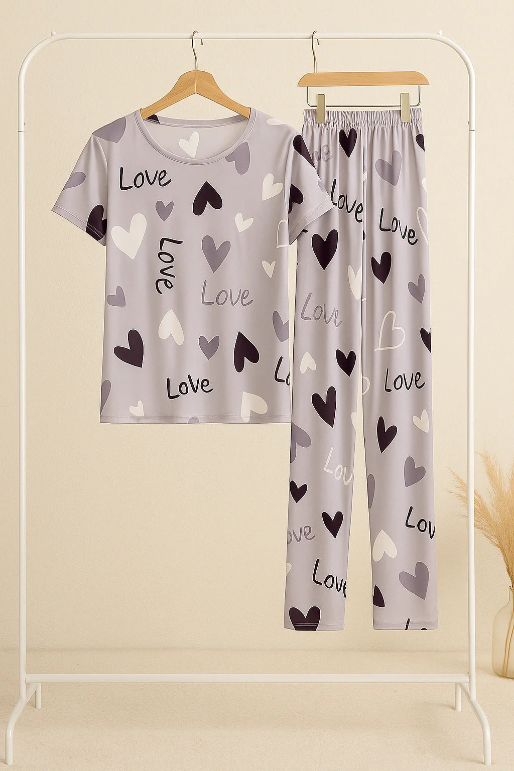 Purplish Love Glow  T-Shirt With Pajama