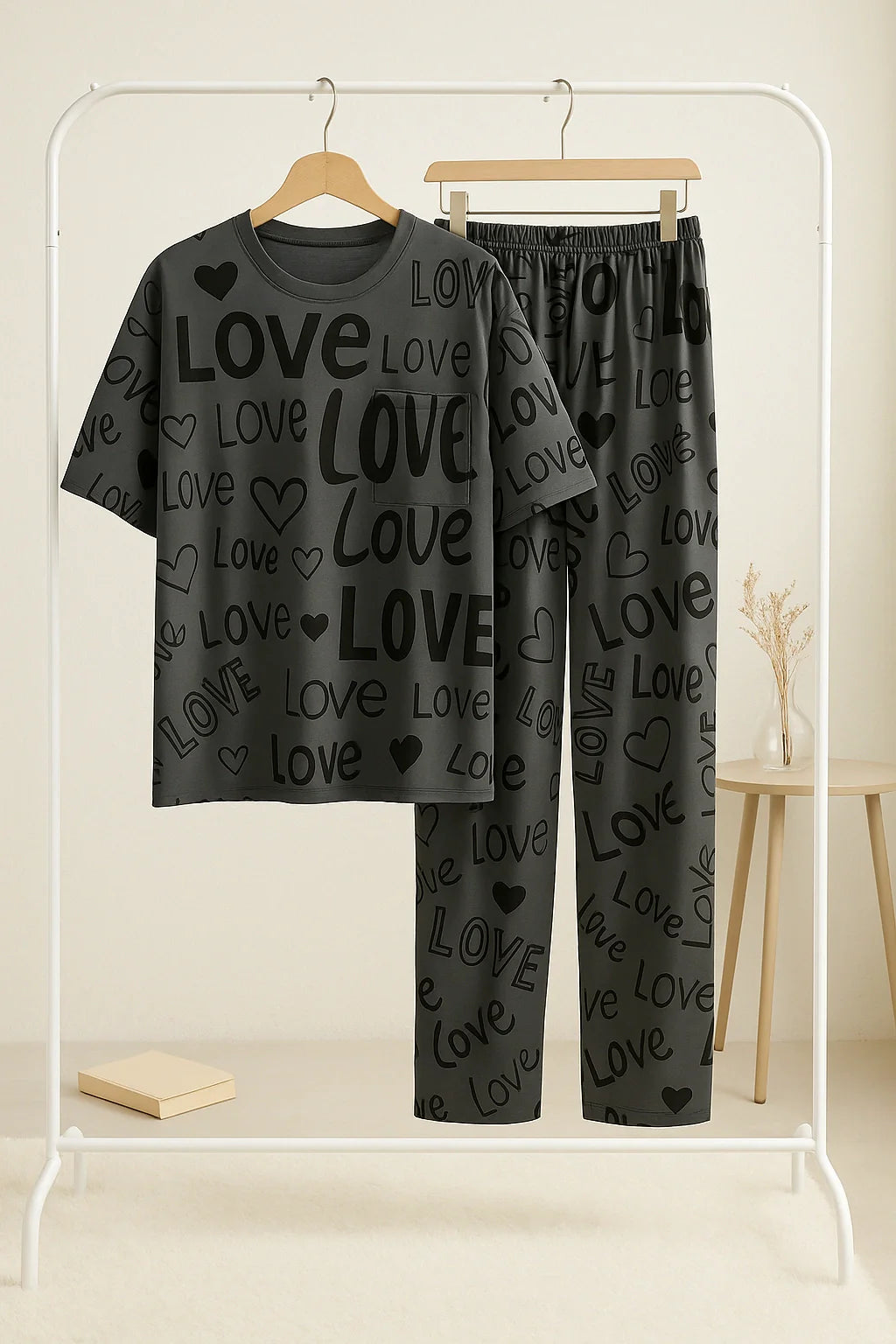 Gray love printed shirt and trouser