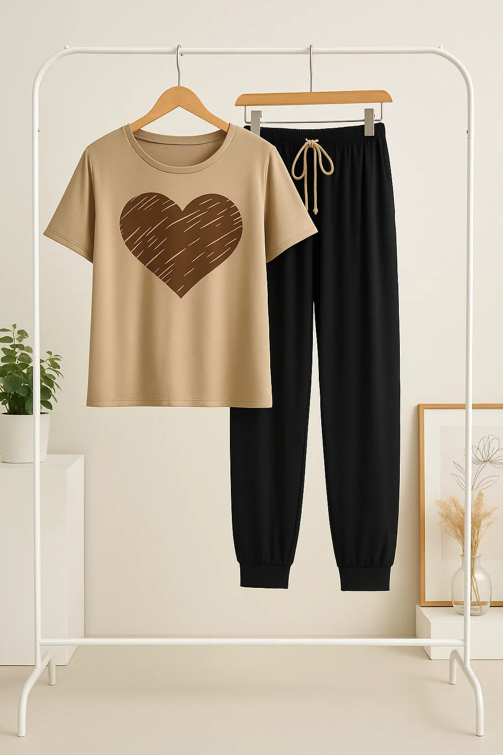 Caramel Heart Nightwear T-Shirt With Pajama