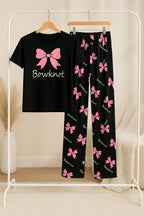 Black Bowknot T-Shirt With Pajama