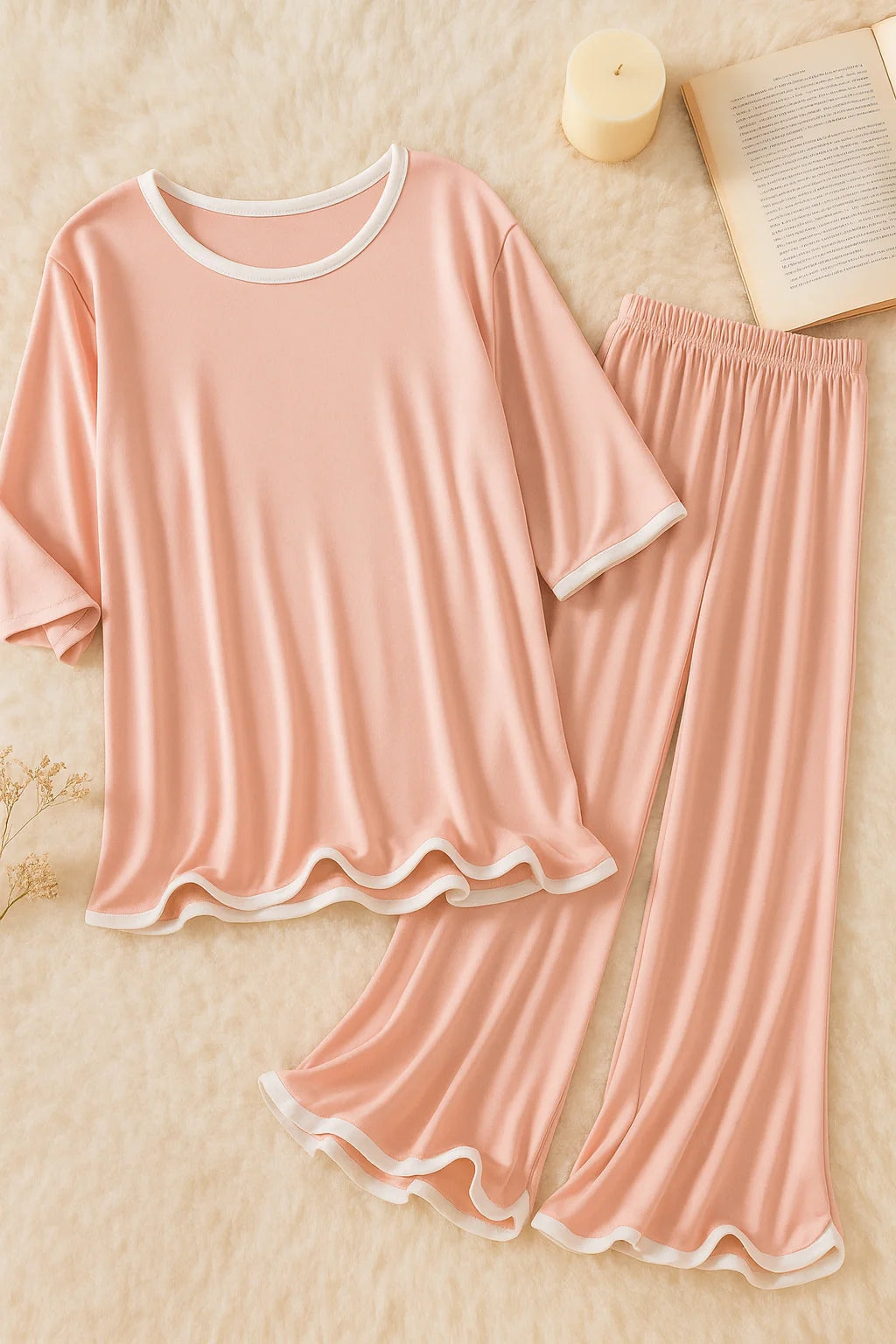Rose Pink Half Sleeves Plazzo PJ Set
