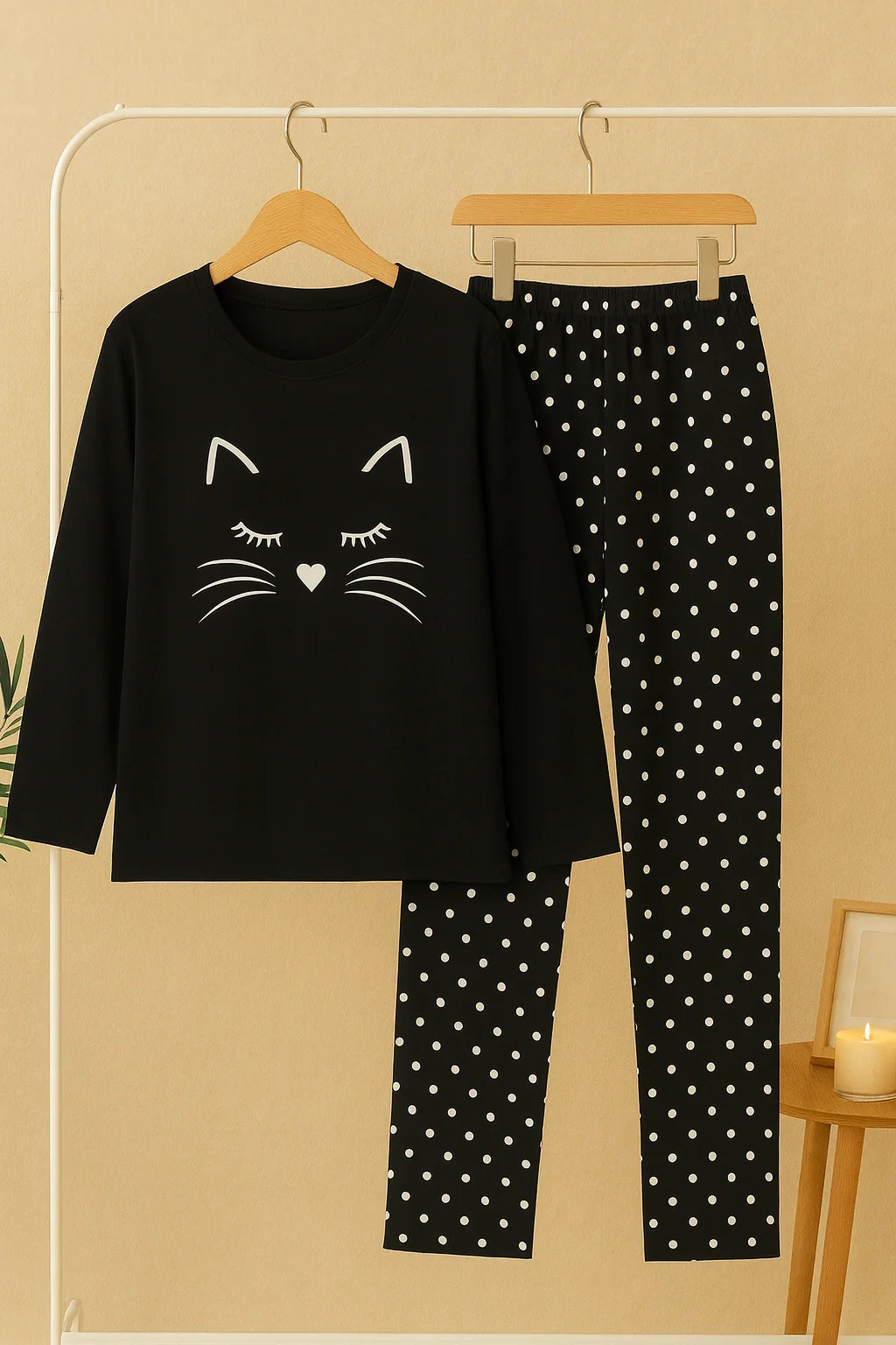 Black Meow T-shirt With Pajama