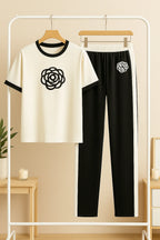 White Flower Style Track Suit
