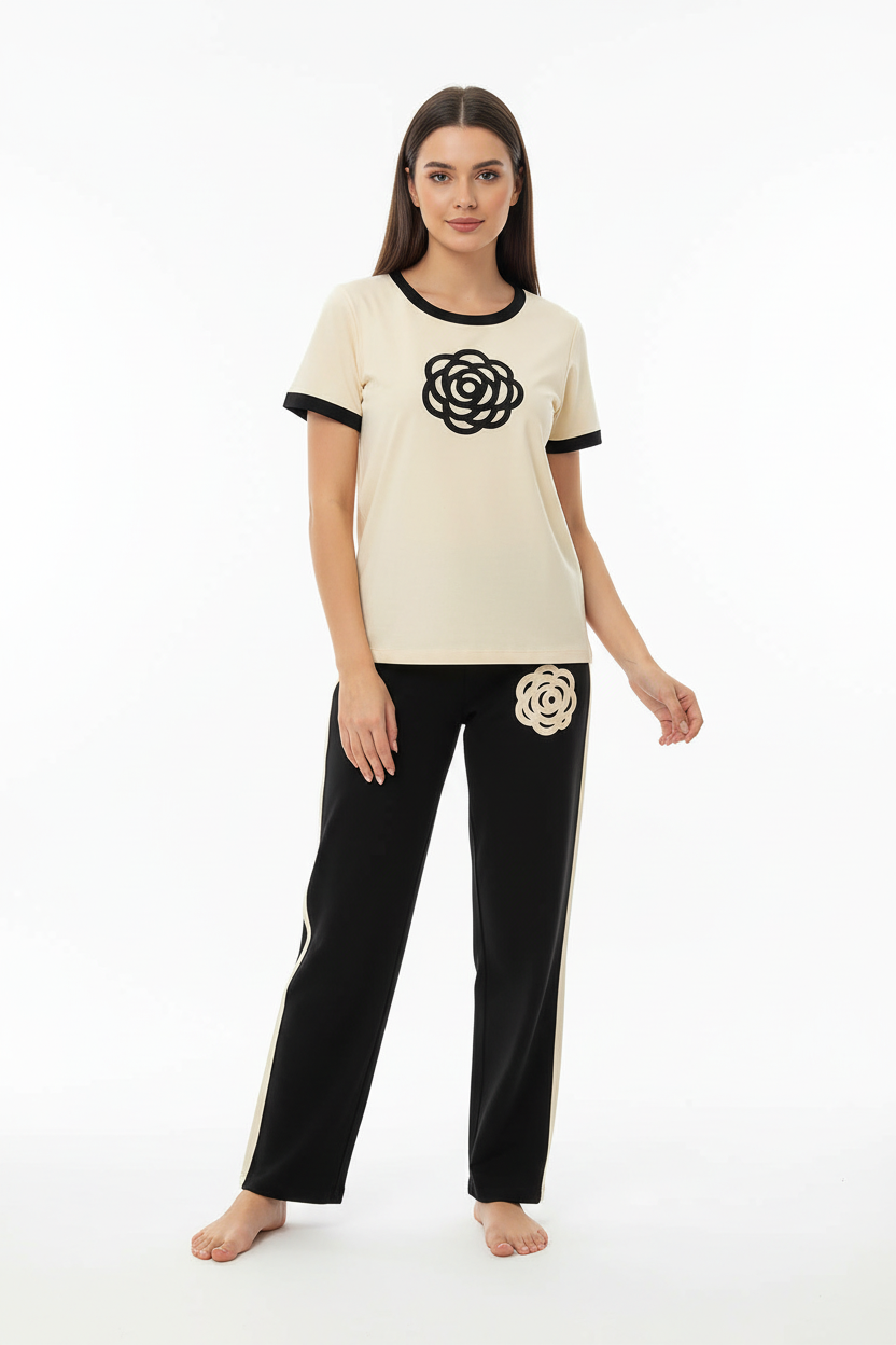 White Flower Style Track Suit