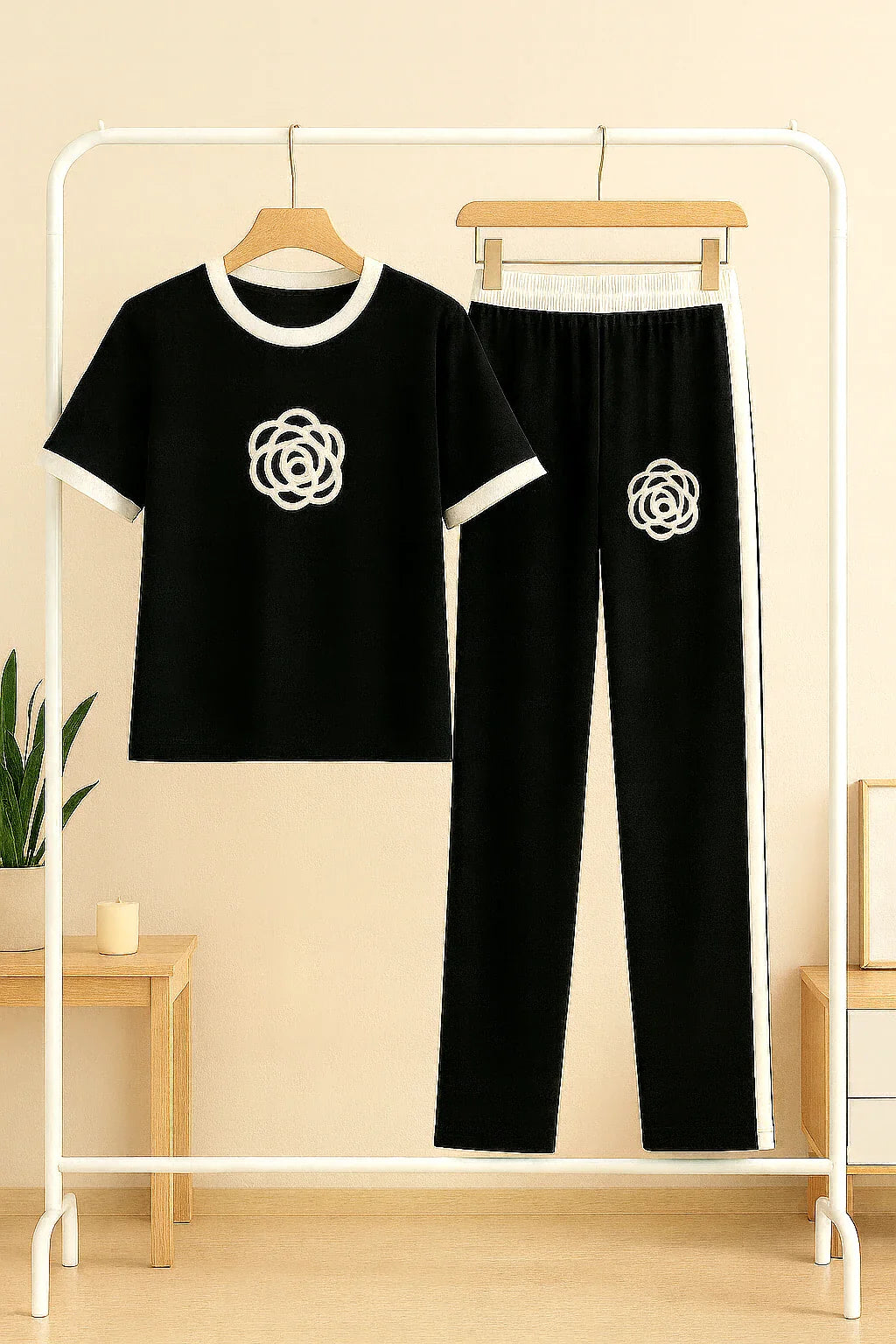 Black Flower Style Track Suit