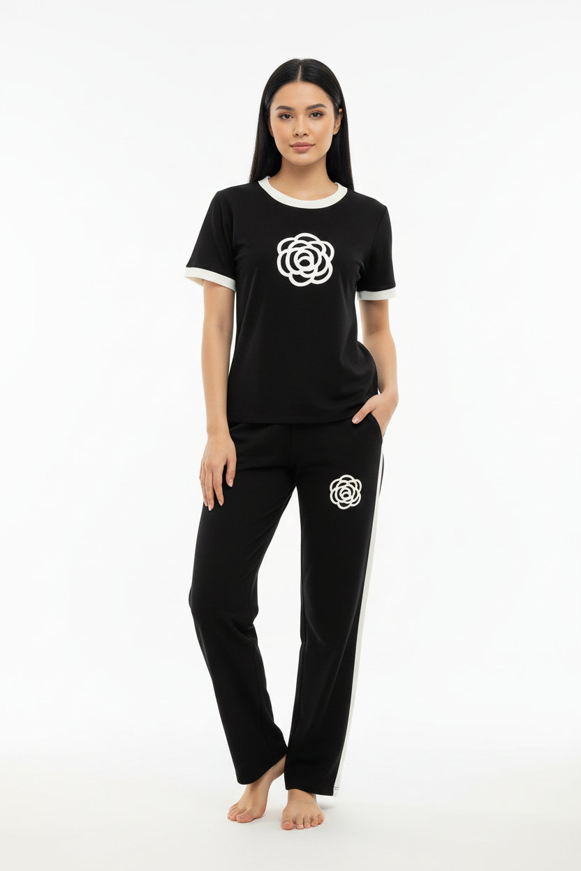 Black Flower Style Track Suit