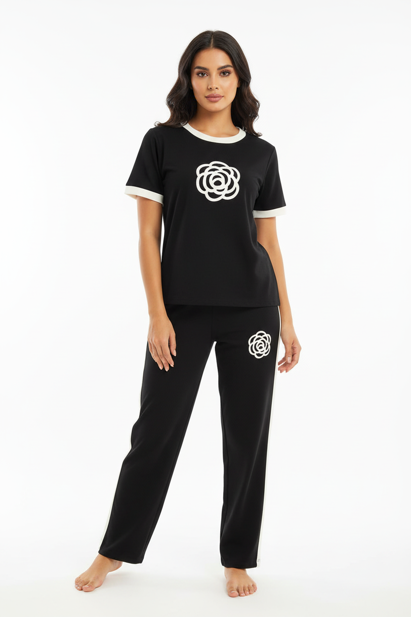 Black Flower Style Track Suit