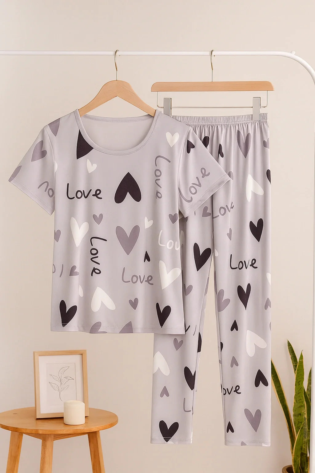 Purplish Love Glow  T-Shirt With Pajama