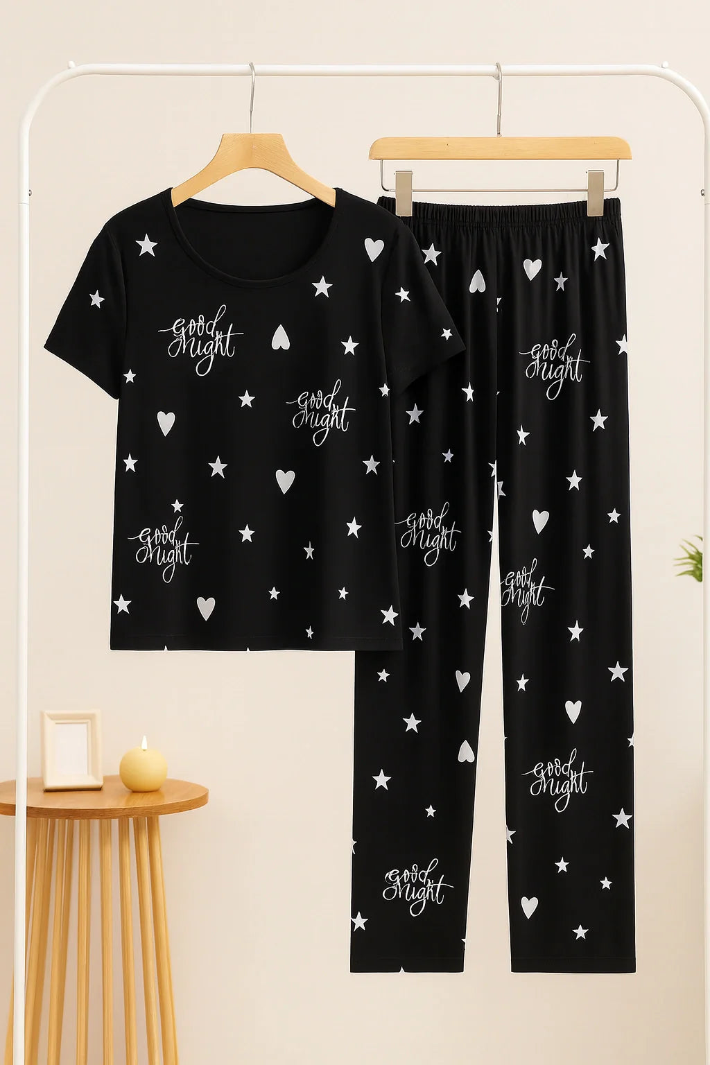 Black Goodnight T-Shirt With Pajama