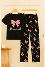 Black Bowknot T-Shirt With Pajama