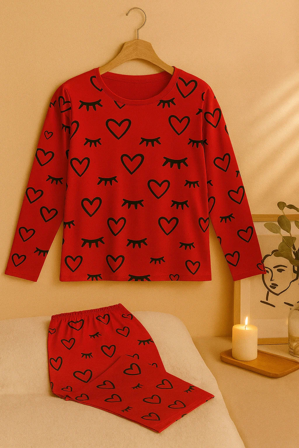 Red Sleepy Love T-Shirt With Pajama