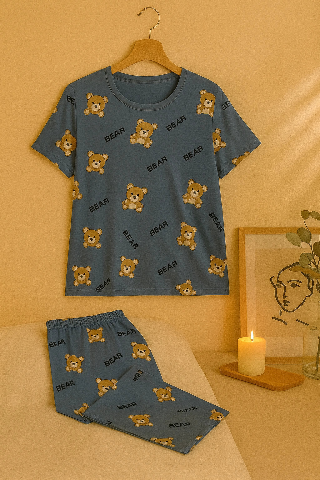 Gray Cozy Bear Hug T-Shirt With Pajama