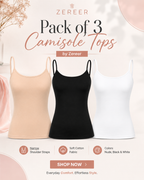 Pack of 3 Camisole Tops with Narrow Shoulder straps in Soft Cotton