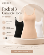 Pack of 3 Camisole Tops with Narrow Shoulder straps in Soft Cotton
