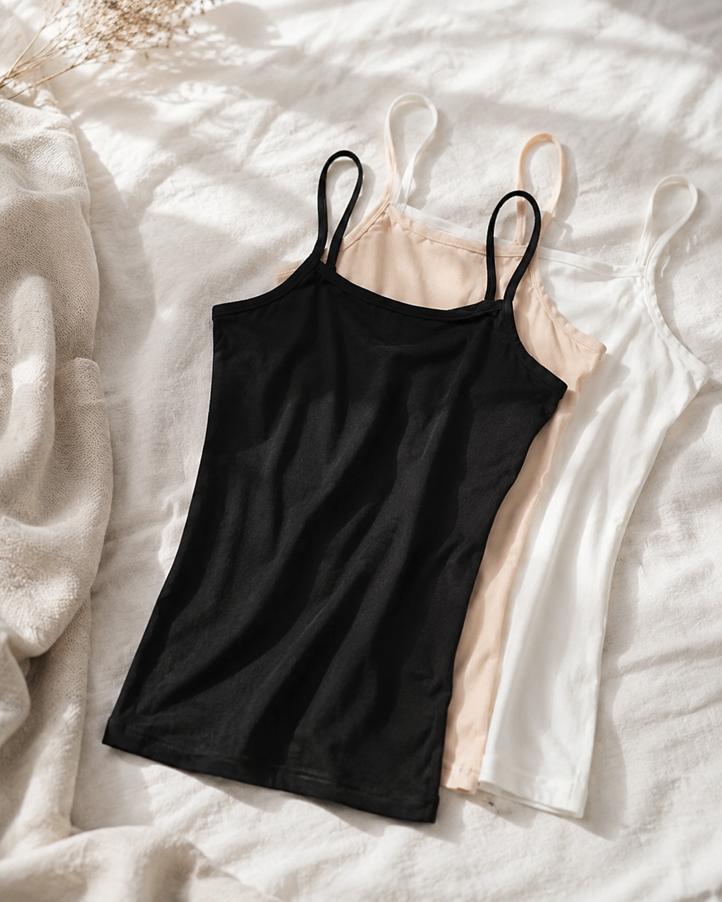 Pack of 3 Camisole Tops with Narrow Shoulder straps in Soft Cotton