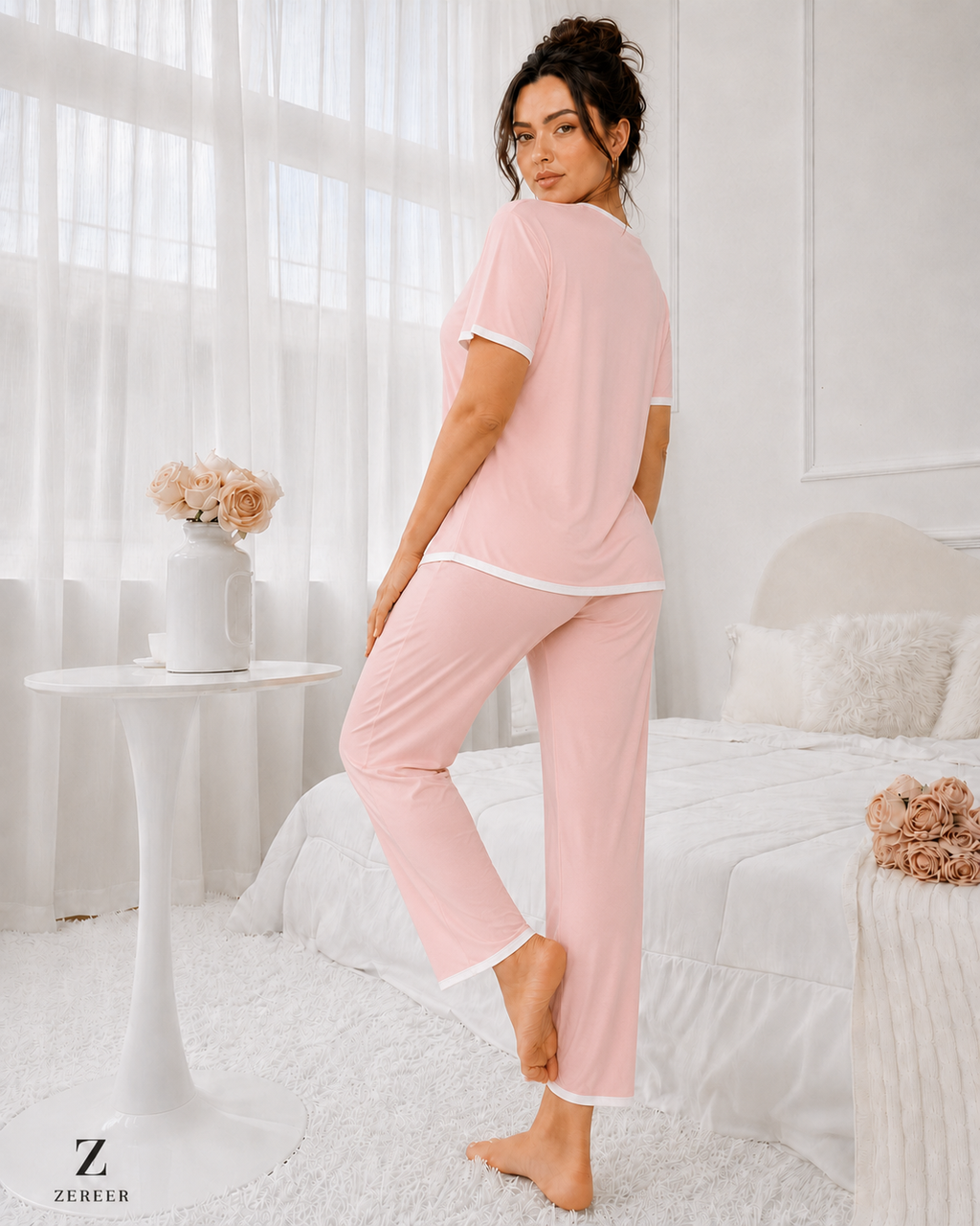 Rose Pink Half Sleeves Plazzo PJ Set