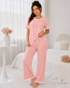 Rose Pink Half Sleeves Plazzo PJ Set