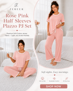 Rose Pink Half Sleeves Plazzo PJ Set