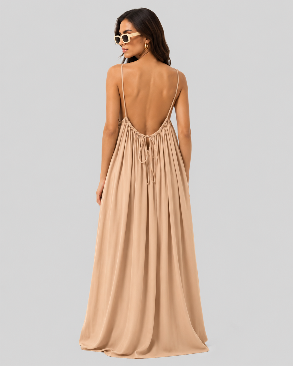 Skin Backless Cami Gathered Maxi Dress with Back Flow