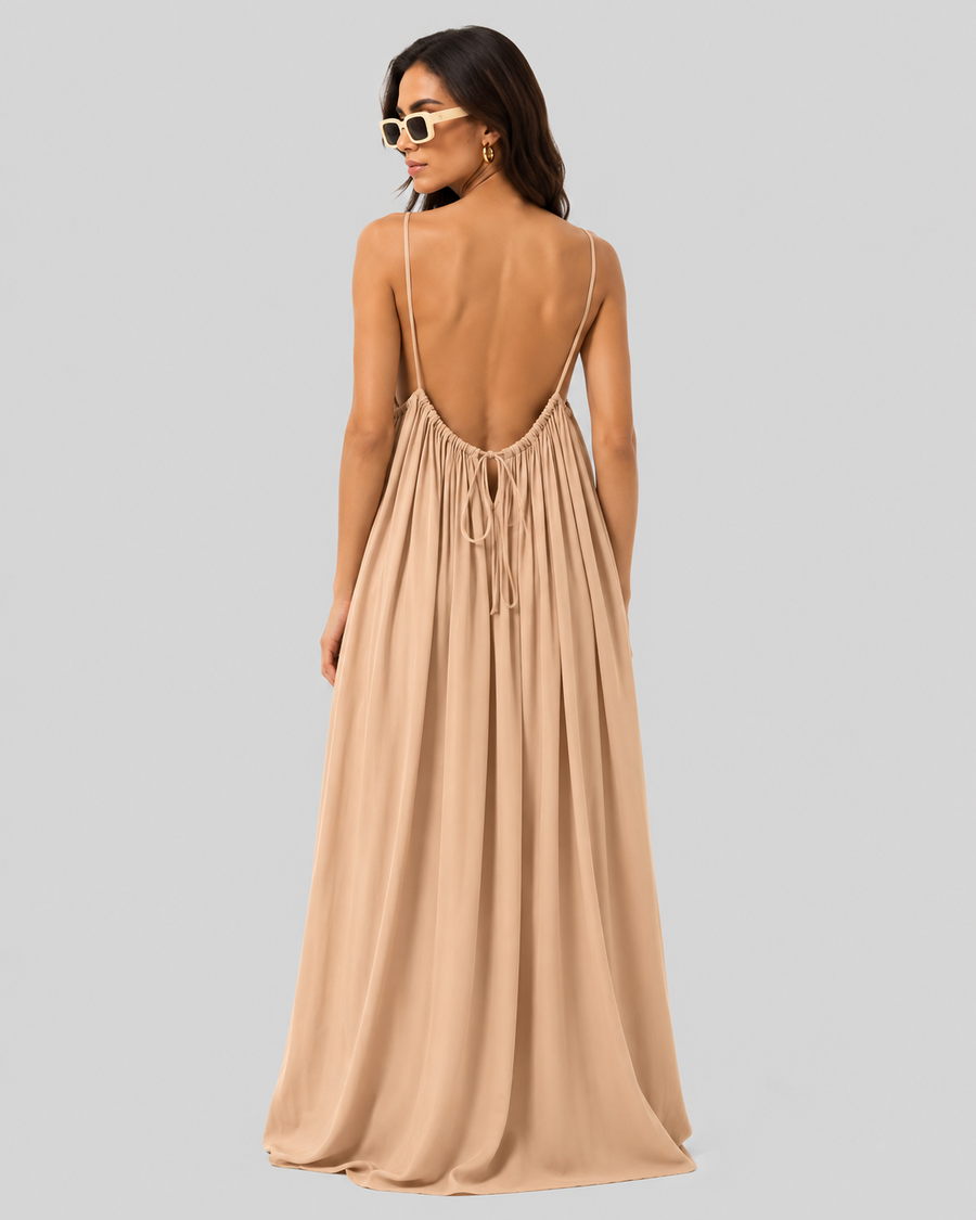 Skin Backless Cami Gathered Maxi Dress with Back Flow