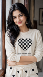 Grey Puzzle Heart Printed Night Suit