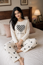 Grey Puzzle Heart Printed Night Suit