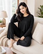 Deep Black Round Neck Plazzo PJ Set