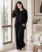 Deep Black Round Neck Plazzo PJ Set