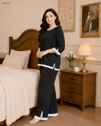 Black White Round Neck Plazzo PJ Set