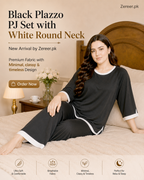 Black White Round Neck Plazzo PJ Set