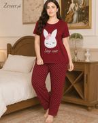 Maroon Stay Cute Printed Night Suit