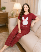 Maroon Stay Cute Printed Night Suit