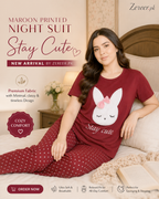Maroon Stay Cute Printed Night Suit