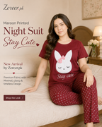 Maroon Stay Cute Printed Night Suit