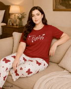 Mehroon Small Butterfly Printed Night Suit