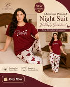 Mehroon Small Butterfly Printed Night Suit