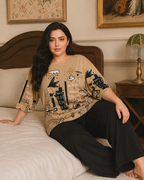 Planet Music With Black Pajama Printed Night Suit