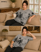 Grey Planet Music With Black Pajama Printed Night Suit