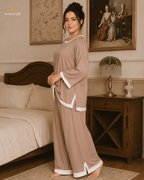 Skin with White Round Neck Plazzo PJ Set