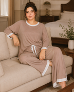 Skin with White Round Neck Plazzo PJ Set