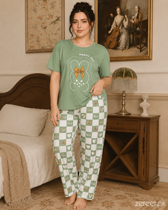 Olive Green Printed Night Suit