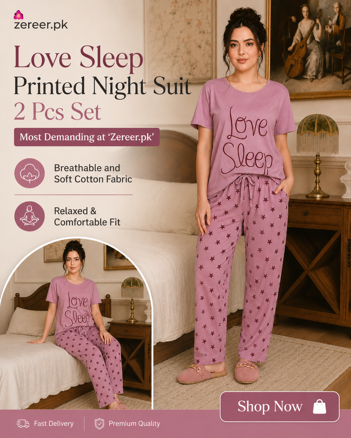 Love Sleep Printed Night Suit