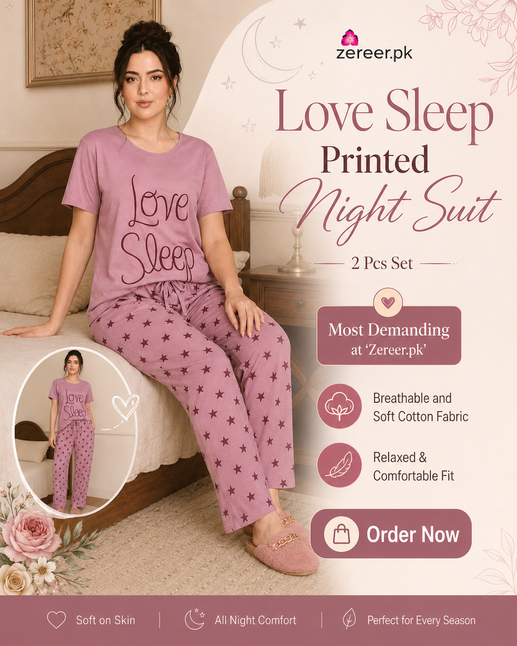 Love Sleep Printed Night Suit