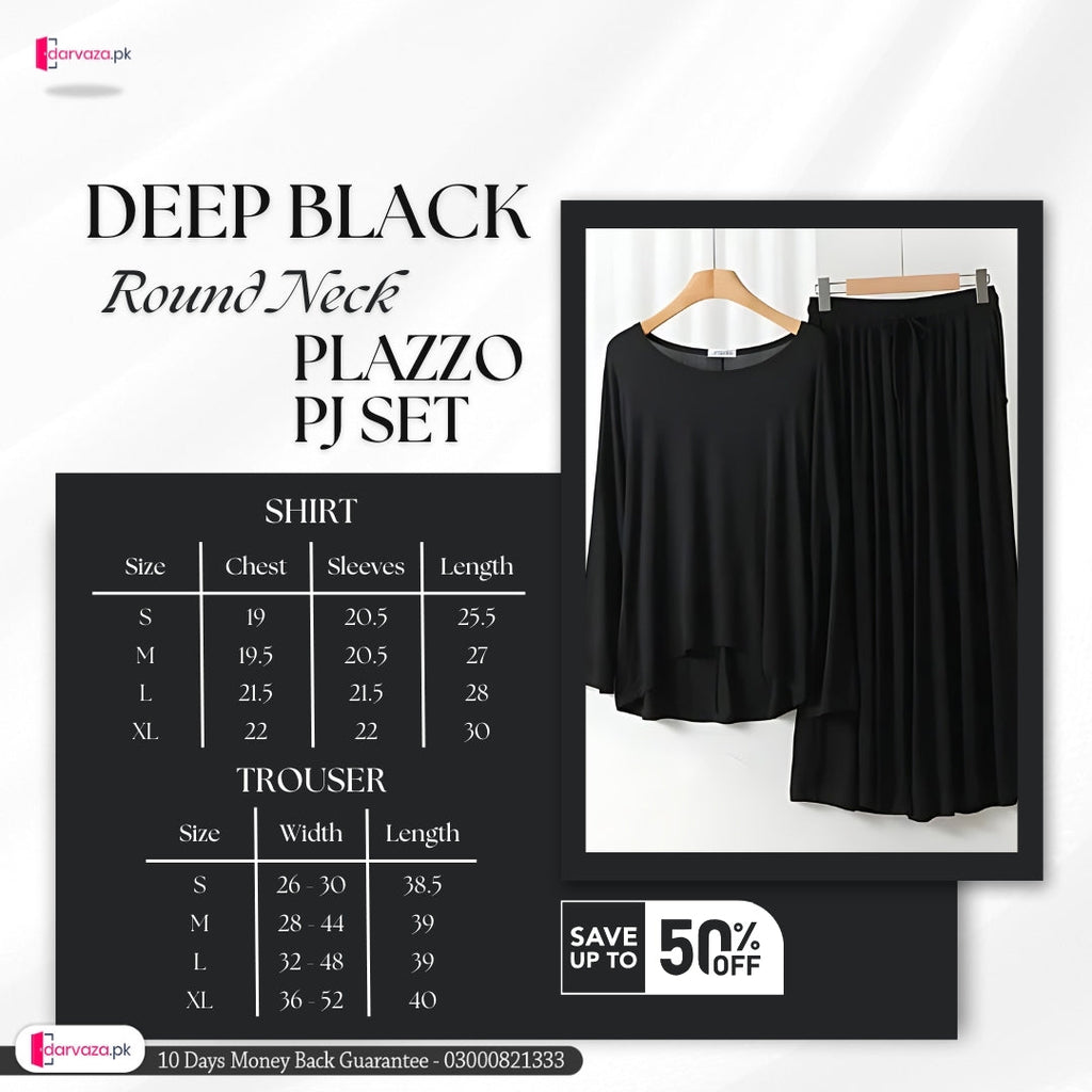 Deep Black Round Neck Plazzo PJ Set