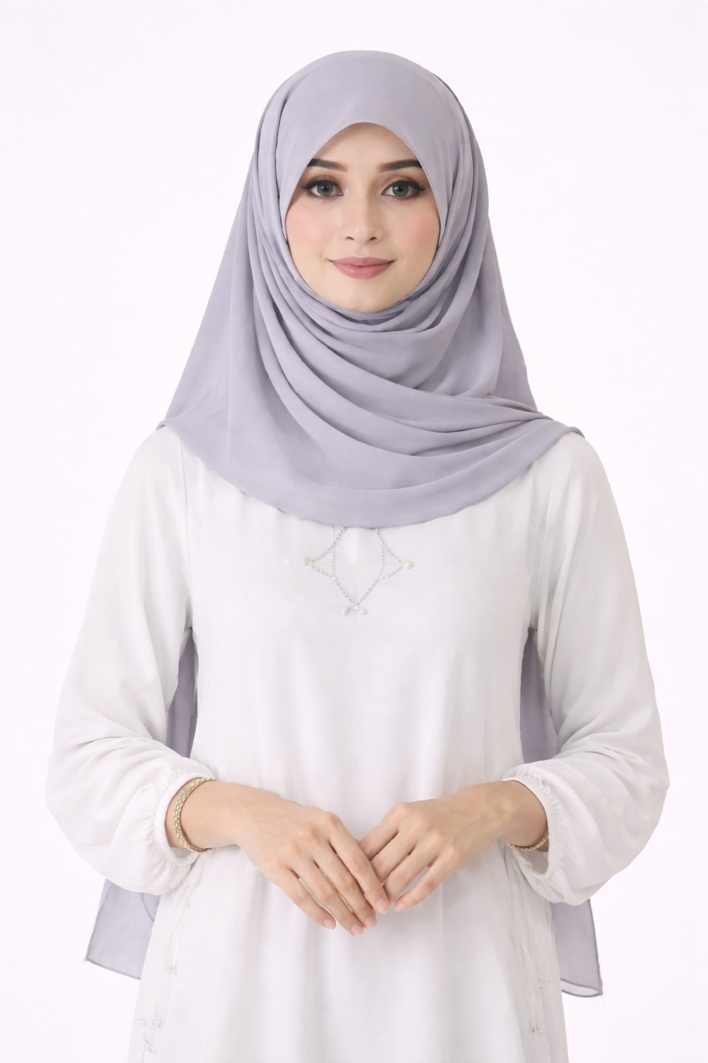 Light Grey Instant Chiffon Hijab with Built-in Magnets