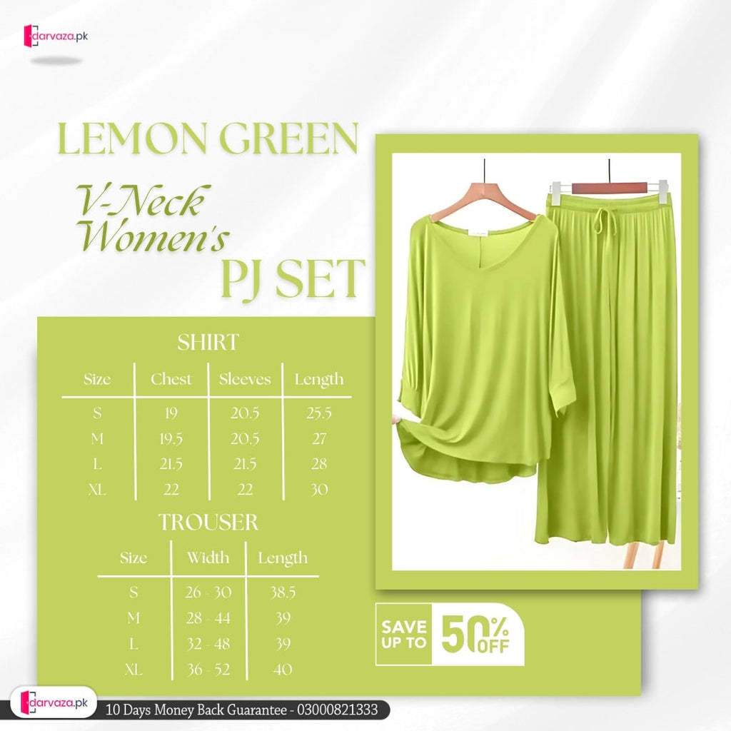 Lemon Green V-Neck Women's PJ Set